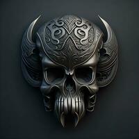 AI Generative, 3d illustration of a skull with horns and shield photo