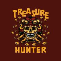 skull treasure hunter tee design, separate layers by color, ready for print. vector