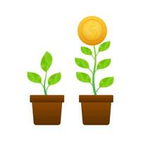 Invesment, money tree. Financial and green economy. Vector stock illustration.