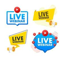 Live webinar button, icon, stamp, logo. Label isolated on white background vector