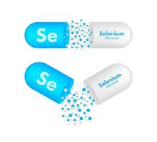 Mineral Se Selenium blue shining pill capsule icon. Substance For Beauty. Selenium Mineral Complex 4k vector