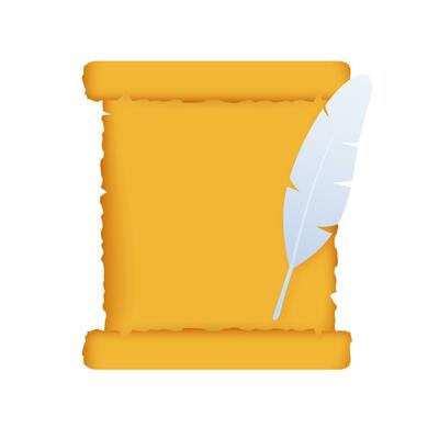 Document and feather pen. Old writing. Vector stock illustration.