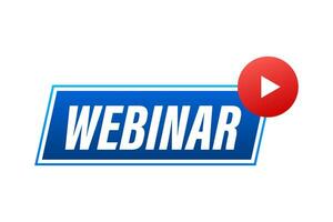 Webinar Icon, flat design style with blue play button. Webinar label. Vector illustration.