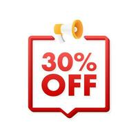 30 percent OFF Sale Discount Banner with megaphone. Discount offer price tag. 30 percent discount promotion flat icon. Motion graphics 4k vector