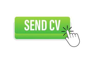 Send cv button in 3d style on blue background. Flat button on white background 4k vector