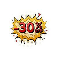 Comic speech bubbles with 30 percent OFF Sale Discount . Neon itch icon. Symbol, sticker tag, special offer label, advertising badge. Motion graphics . 4k vector