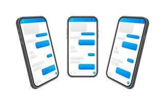 Chat Interface Application with Dialogue window. Clean Mobile UI Design Concept. Sms Messenger. Vector stock illustration.