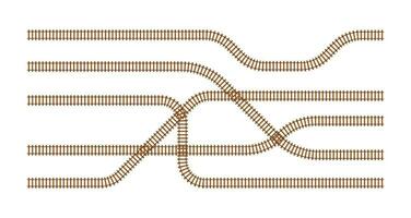 Railroad tracks. Railway train track. Rails and sleepers. Vector stock illustration.