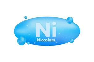 Mineral Ni Niccolum blue shining pill capsule icon. Vector stock illustration.