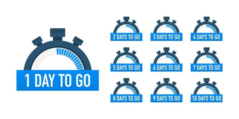 Days countdown. Days to go 1 2 3 4 5 6 7 8 9 10. The days left badges set. Product limited promo