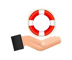 Realistic Style, lifebuoy in hands on White Background. Motion graphics 4k vector