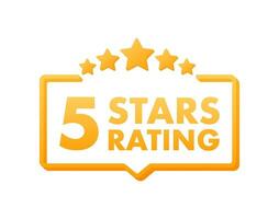 5 star rating. Badge with icons on white background. Vector illustration.