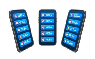 Cartoon mockup with black alarm smartphone. Smartphone mockup. Calendar reminder. Message notification icon. vector