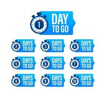 Days countdown. Days to go 1 2 3 4 5 6 7 8 9 10. The days left badges set. Product limited promo vector