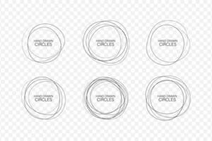 Set hand drawn ovals, felt tip pen circles. Rough vector frame elements. Vector stock illustration.