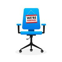 We are hiring label. Join Our Team. Office Chair, Vacant. Vector stock illustration.