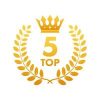 Top 5 label. Golden laurel wreath icon. Vector stock illustration.