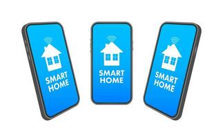 Smart home concept. Smart systems and technology on smartphone screen. Vector stock illustration.