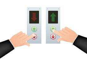 Button call elevator, lift. Finger on the button. Vector stock illustration.