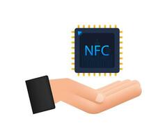 nfc procesador icono con manos. nfc chip. cerca campo comunicación. movimiento gráficos 4k vector