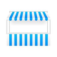 Template shopping stand with red and white striped awning, mock up. Vector illustration.
