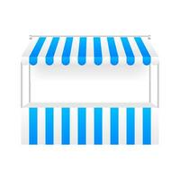 Template shopping stand with red and white striped awning, mock up. Vector illustration.