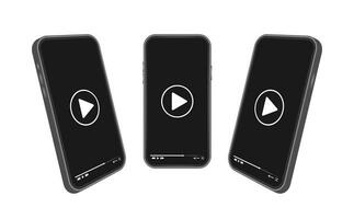 Video player interface on smartphone. Live video streaming. Web design. Digital device. Vector stock illustration.