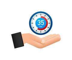 The 35 minutes, stopwatch with hands icon. Stopwatch icon in flat style, timer on white background. Motion graphics 4k vector