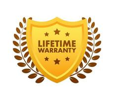 Lifetime warranty gold sign, label. Vector stock illustration.