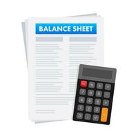 Clipboard with Balance sheet with calculator. Financial reports statement and documents. Vector stock illustration.