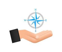 Compass icon over hands on white background. Flat Motion graphics navigation symbol. Motion graphics 4k vector