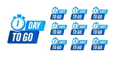 Days countdown. Days to go 1 2 3 4 5 6 7 8 9 10. The days left badges set. Product limited promo vector