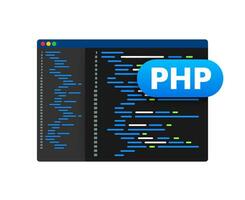 PHP programming language. Website Development, coding. Vector stock illustration.