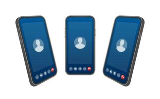 Incoming video call on laptop. Laptop with incoming call, man profile picture and accept decline buttons. Vector stock illustration.