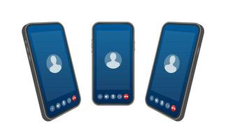 Incoming video call on laptop. Laptop with incoming call, man profile picture and accept decline buttons. Vector stock illustration.