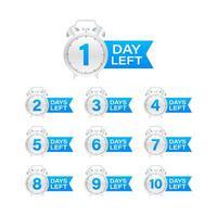 Days countdown. Days to go 1 2 3 4 5 6 7 8 9 10. The days left badges set. Product limited promo vector