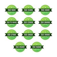 Set of ISO Certification stamp and labels. ISO Certified badge. Information security management vector