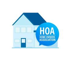 HOA - home owners association. House icon, label. Vector stock illustration