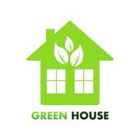 Green eco house sign, label. Vector stock illustration.