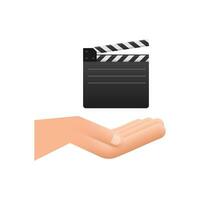 Opened clapperboard in hand. Movie clapperboard. Motion graphics 4k vector