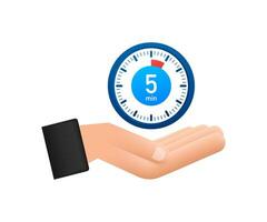 The 5 minutes, stopwatch with hands icon. Stopwatch icon in flat style, timer on white background. Motion graphics 4k vector