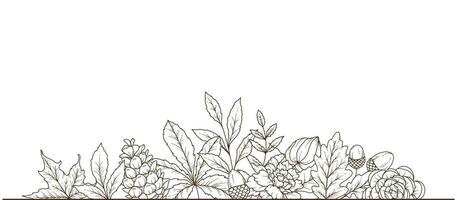 otoño floral marco describir. otoño follaje línea Arte ilustración, contorno hojas arreglo mano dibujado ilustración. otoño colorante página con hojas vector