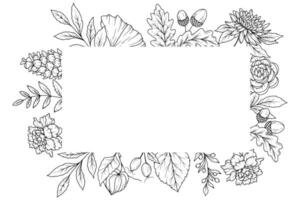 Fall floral frame outline. Fall Foliage Line Art Illustration, Outline Leaves arrangement Hand Drawn Illustration. Fall Coloring Page with Leaves vector