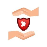 Danger symbol of virus over hands Motion graphics . Virus protection. Computer virus alert. Safety internet technology, data secure 4k vector