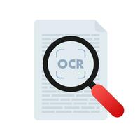 OCR - Optical character recognition. Document scan. Process of recognizing document. Vector stock illustration.