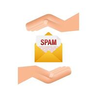 No spam sign in hands. Spam Email Warning. Concept of virus, piracy, hacking and security. Envelope with spam. Motion graphics 4k vector