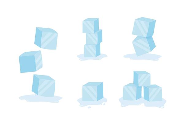 Ice cubes. Cold transparent frozen block. Vector stock illustration