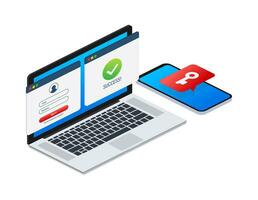 Two step authentication, Duo authentication, flat cartoon smartphone and computer safety login or sign in. Vector stock illustration.