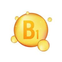 Vitamin B1 gold shining icon. Ascorbic acid. Vector stock illustration