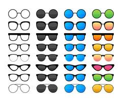 Colored Sunglass frame set isolated on white background. Vector illustration.